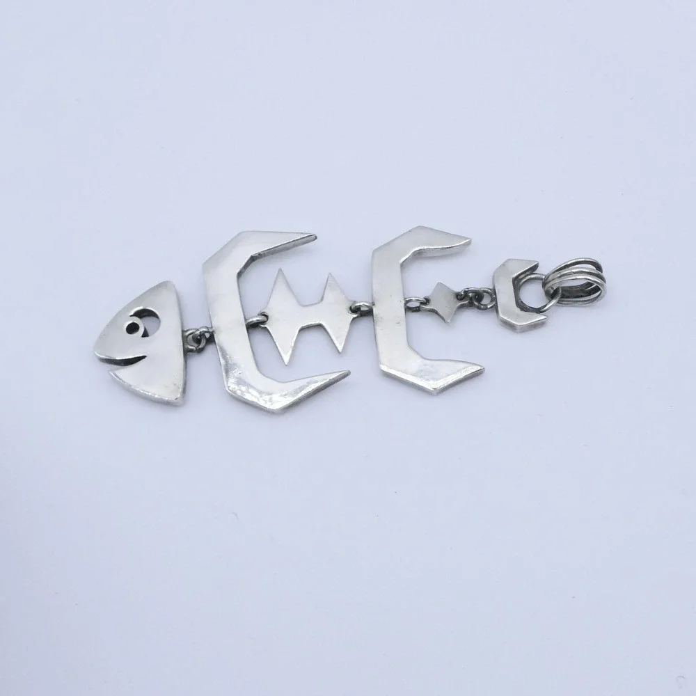 Taxco Mexico Eagle Mark 22 Sterling Silver MM Fish Skeleton 4